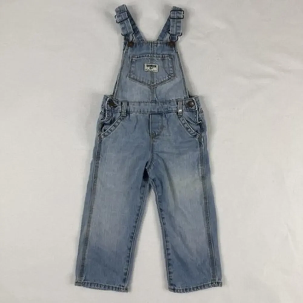 OshKosh Overalls Denim Vestbak Baby Boys 2T Blue Adjustable Straps Pockets